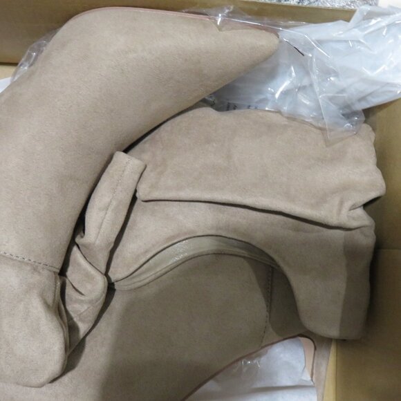 Justfab Frenchy Slouch Stiletto Suede Bootie boots Portobello taupe tan size 6.5 - Picture 6 of 12
